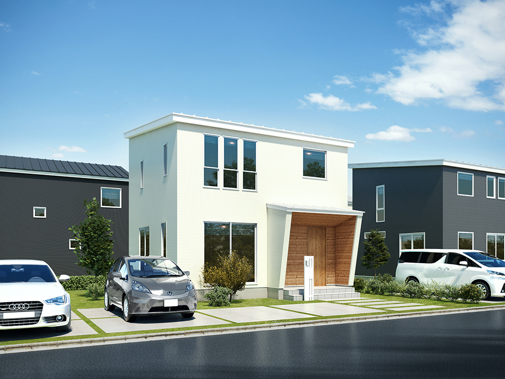 松本市 笹賀
サンルーム付の人気プラン！
おしゃれアイコンの家